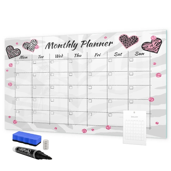 Pizarra magnética de pared con rotulador Planificador mensual con corazones y fotos