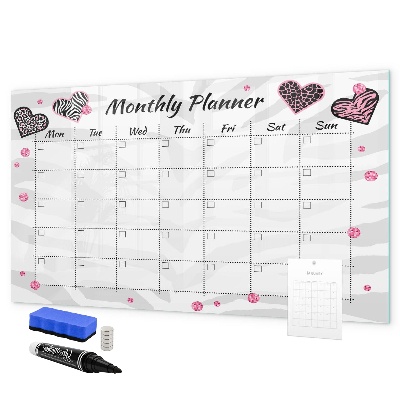 Pizarra magnética de pared con rotulador Planificador mensual con corazones y fotos