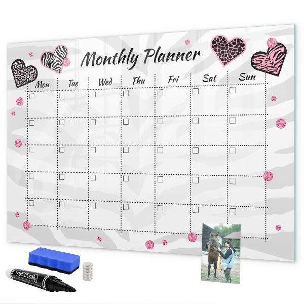 Pizarra magnética de pared con rotulador Planificador mensual con corazones y fotos