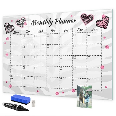 Pizarra magnética de pared con rotulador Planificador mensual con corazones y fotos