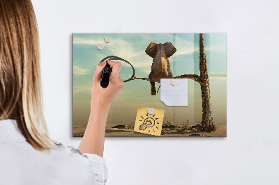 Pizarra borrable de cristal con imanes Elefantes y recuerdos en la pared