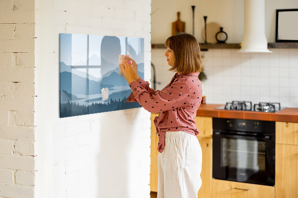Pizarra magnética de pared con rotulador Un paisaje con un lugar para los recuerdos.
