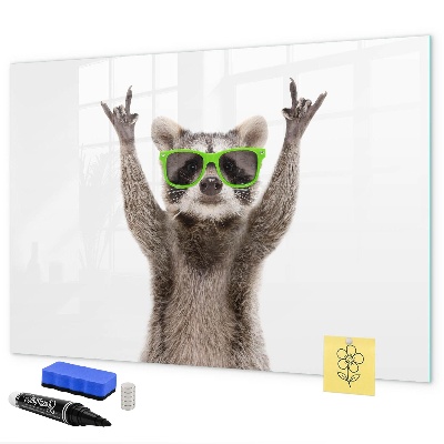 Pizarra magnética de pared con rotulador Mapache feliz con fotos