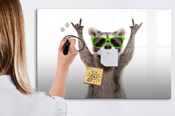 Pizarra magnética de pared con rotulador Mapache feliz con fotos