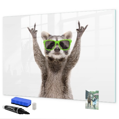 Pizarra magnética de pared con rotulador Mapache feliz con fotos