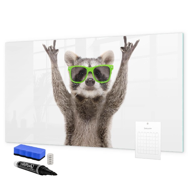 Pizarra magnética de pared con rotulador Mapache feliz con fotos