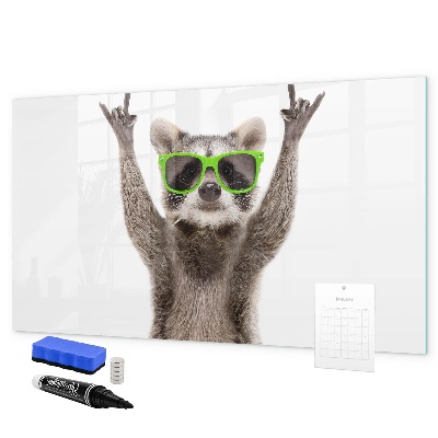 Pizarra magnética de pared con rotulador Mapache feliz con fotos