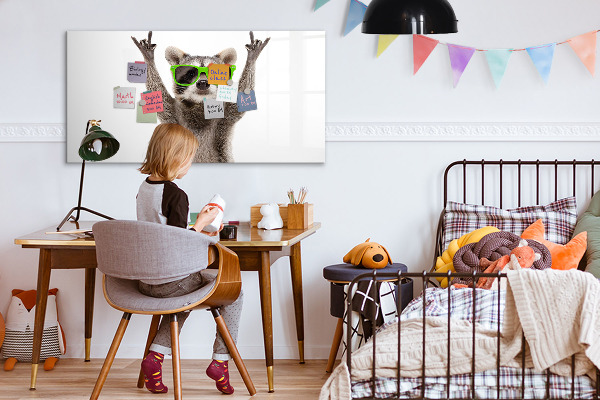 Pizarra magnética de pared con rotulador Mapache feliz con fotos