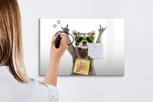 Pizarra magnética de pared con rotulador Mapache feliz con fotos