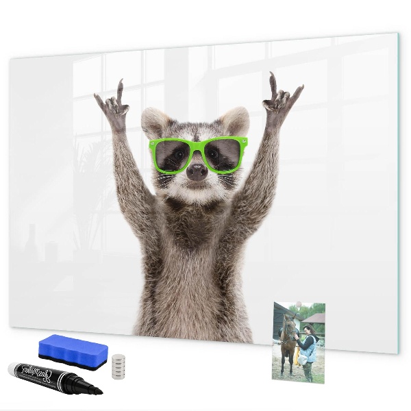 Pizarra magnética de pared con rotulador Mapache feliz con fotos