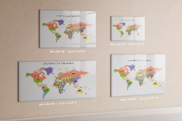 Pizarra borrable de cristal con imanes Mapa del mundo con lugares para marcar.