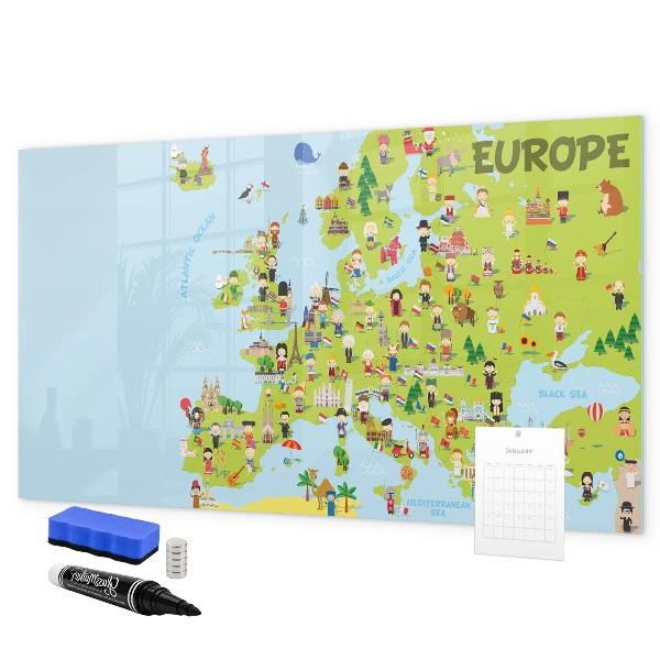 Pizarra magnética de pared con rotulador Mapa interactivo de Europa para marcar tus viajes.
