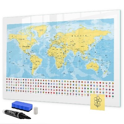 Pizarra borrable de cristal con imanes Un mapa del mundo para la personalización y los recuerdos.