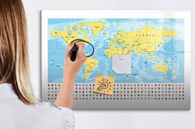 Pizarra borrable de cristal con imanes Un mapa del mundo para la personalización y los recuerdos.