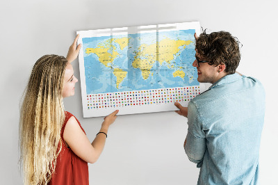 Pizarra borrable de cristal con imanes Un mapa del mundo para la personalización y los recuerdos.