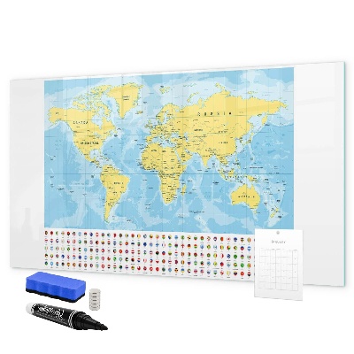 Pizarra borrable de cristal con imanes Un mapa del mundo para la personalización y los recuerdos.