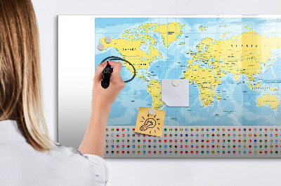 Pizarra borrable de cristal con imanes Un mapa del mundo para la personalización y los recuerdos.