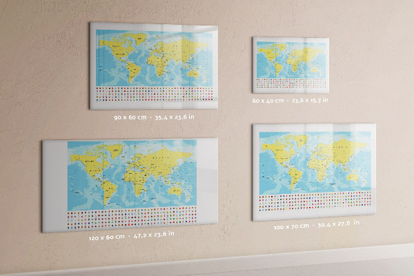 Pizarra borrable de cristal con imanes Un mapa del mundo para la personalización y los recuerdos.