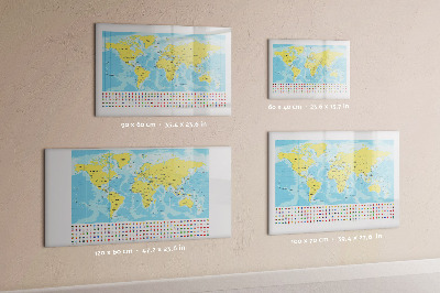 Pizarra borrable de cristal con imanes Un mapa del mundo para la personalización y los recuerdos.