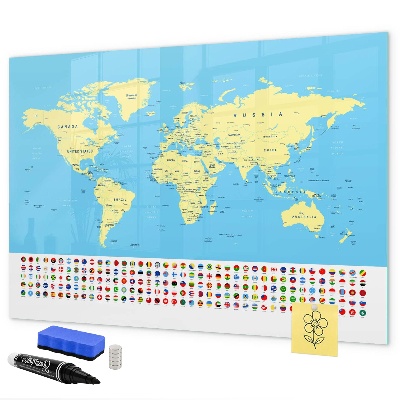 Pizarra magnética de pared con rotulador Mapa del mundo con ubicaciones de fotos