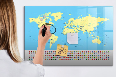 Pizarra magnética de pared con rotulador Mapa del mundo con ubicaciones de fotos