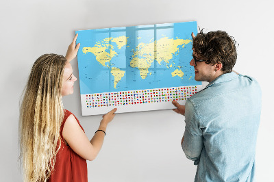 Pizarra magnética de pared con rotulador Mapa del mundo con ubicaciones de fotos