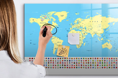 Pizarra magnética de pared con rotulador Mapa del mundo con ubicaciones de fotos