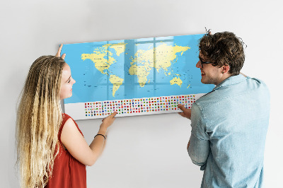 Pizarra magnética de pared con rotulador Mapa del mundo con ubicaciones de fotos