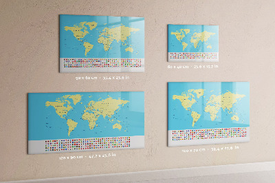 Pizarra magnética de pared con rotulador Mapa del mundo con ubicaciones de fotos