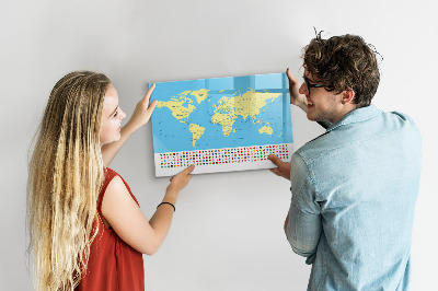 Pizarra magnética de pared con rotulador Mapa del mundo con ubicaciones de fotos
