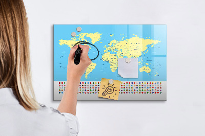 Pizarra magnética de pared con rotulador Mapa del mundo con ubicaciones de fotos