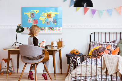 Pizarra magnética de pared con rotulador Mapa del mundo con ubicaciones de fotos