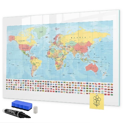 Pizarra borrable de cristal con imanes Mapa del mundo con lugares para marcar.