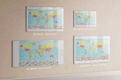 Pizarra borrable de cristal con imanes Mapa del mundo con lugares para marcar.