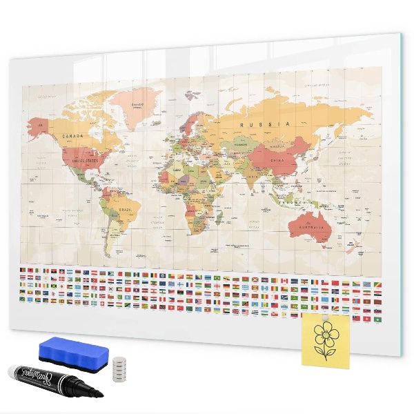Pizarra magnética de pared con rotulador Mapa del mundo para personalizar fotos