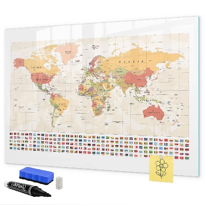 Pizarra magnética de pared con rotulador Mapa del mundo para personalizar fotos