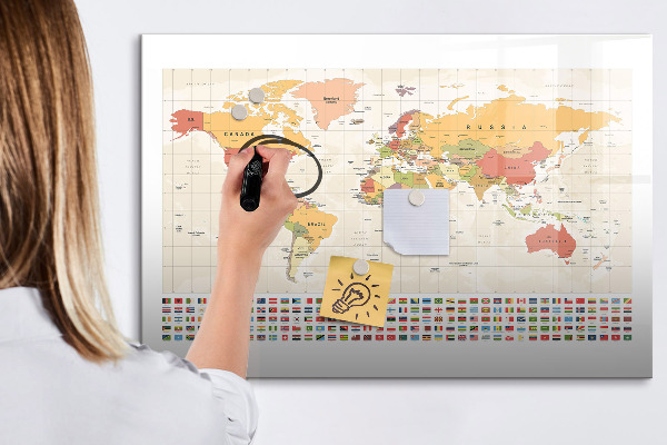 Pizarra magnética de pared con rotulador Mapa del mundo para personalizar fotos