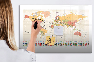 Pizarra magnética de pared con rotulador Mapa del mundo para personalizar fotos