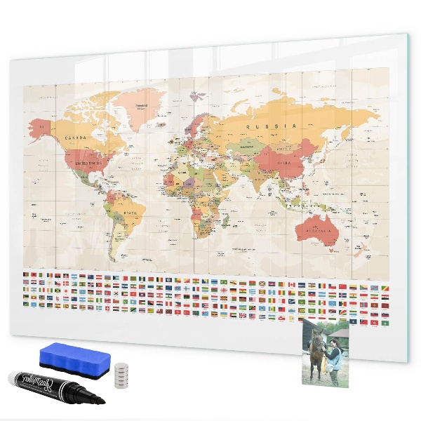 Pizarra magnética de pared con rotulador Mapa del mundo para personalizar fotos