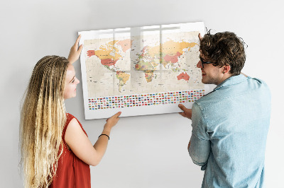 Pizarra magnética de pared con rotulador Mapa del mundo para personalizar fotos