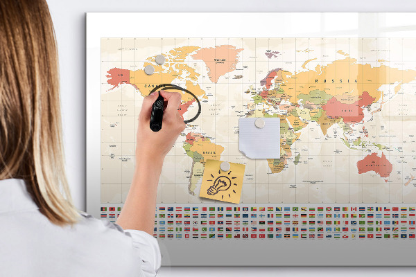 Pizarra magnética de pared con rotulador Mapa del mundo para personalizar fotos