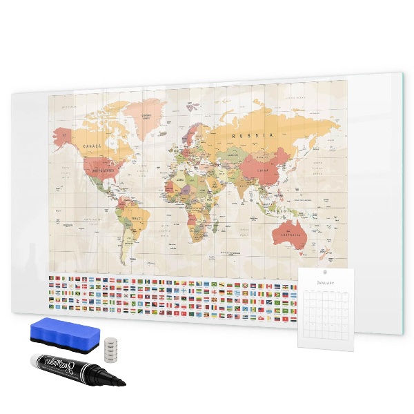 Pizarra magnética de pared con rotulador Mapa del mundo para personalizar fotos