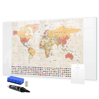 Pizarra magnética de pared con rotulador Mapa del mundo para personalizar fotos