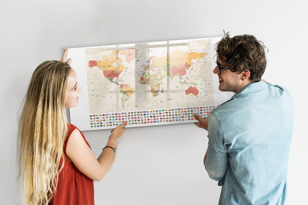 Pizarra magnética de pared con rotulador Mapa del mundo para personalizar fotos