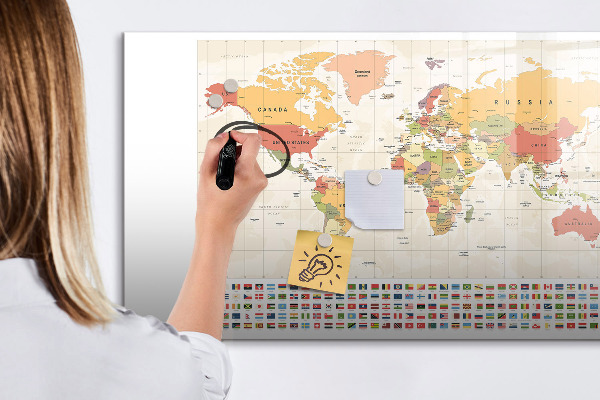 Pizarra magnética de pared con rotulador Mapa del mundo para personalizar fotos