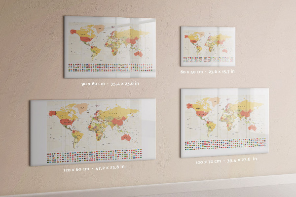 Pizarra magnética de pared con rotulador Mapa del mundo para personalizar fotos