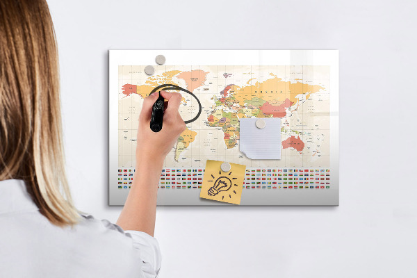 Pizarra magnética de pared con rotulador Mapa del mundo para personalizar fotos