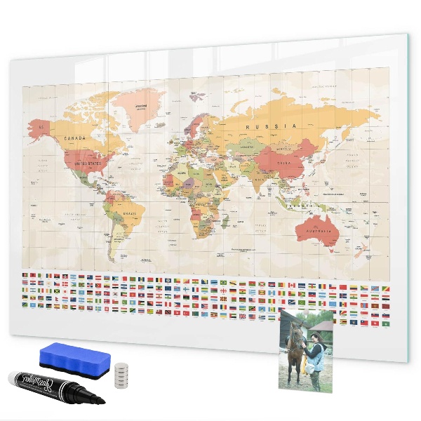 Pizarra magnética de pared con rotulador Mapa del mundo para personalizar fotos