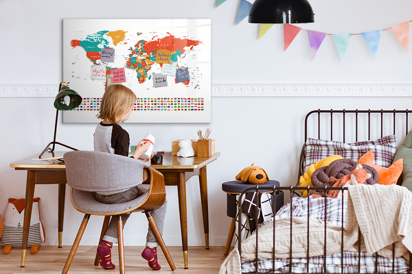 Pizarra magnética de pared con rotulador Mapa interactivo del mundo con fotos