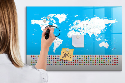 Pizarra borrable de cristal con imanes Mapa del mundo con ubicaciones de fotos